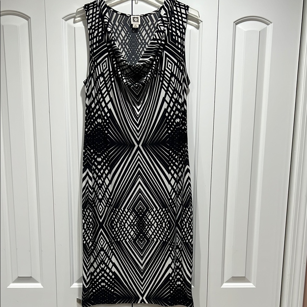 Chic Black and White Geometric Dress- Size M